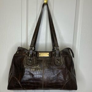 Maxximum Croc Embossed Handbag Purse Brown With Silver Hardware